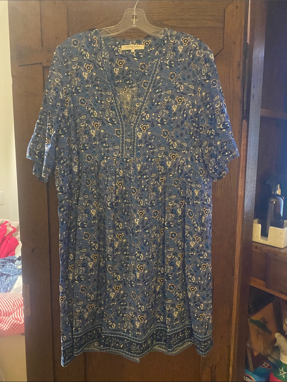Gerard Darel Blue Floral Paisley V-Neck dress